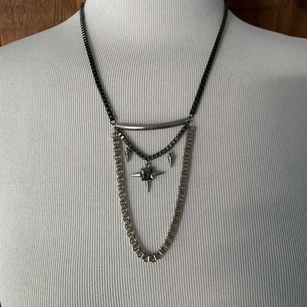 OK1984 Silver Gunmetal Spike Statement Necklace